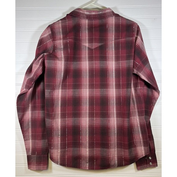 WRANGLER Wrancher Women’s Button Up Red Silver Plaid L Western Cowgirl Rodeo - Picture 2 of 11